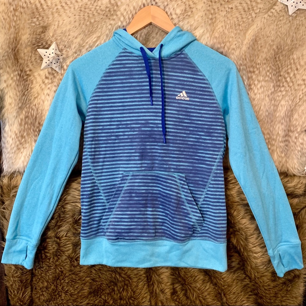 Adidas Blue Striped Fleece Ultimate Hoodie